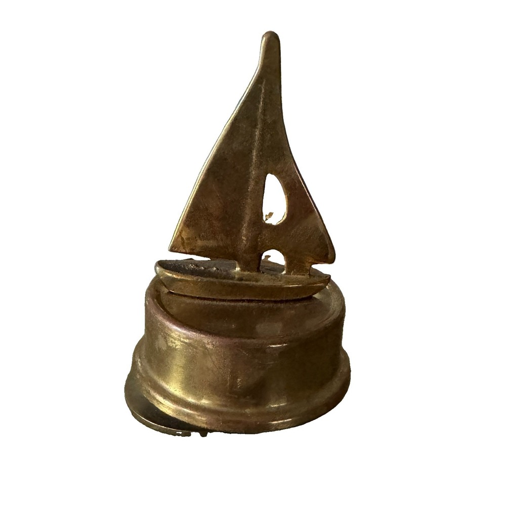 Vintage Brass Sailboat Music Box Nautical Maritime Decor Collectible Mid Century